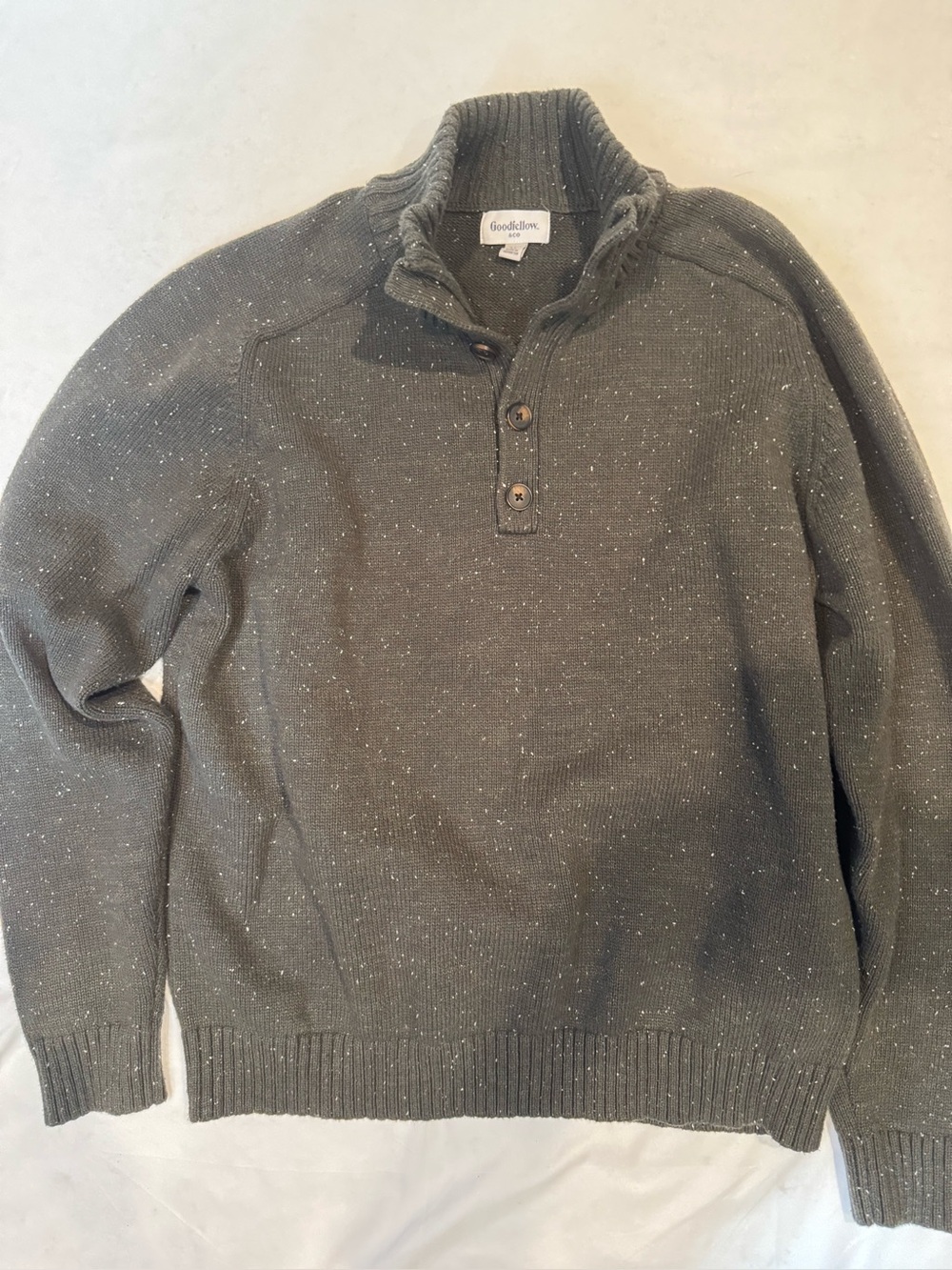 Goodfellow & Co Men’s XL Speckled Knit Sweater Charcoal Mock Neck Button Pullove